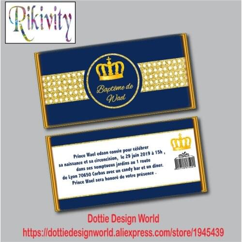 Custom Prince Baptism Christening Hershey Chocolate Candy Bar Wrapper Water Bottle Wine Labels Baby Shower Birthday Decoration