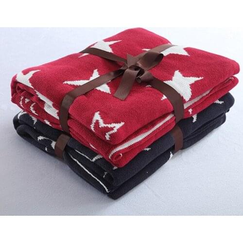 Blue Red Stars Warm Knitted Blanket Plaid sofa air Travel Manta Kid Soft Blanket For Beds Children Throws Manta Coberto 127*153
