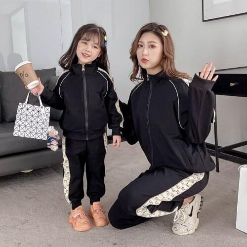Mother And Daughter Sportswear Black Casual Sweater Zipper Top for Girl Kids Clothes Girls Two-piece Autumn Parent-child Outfit