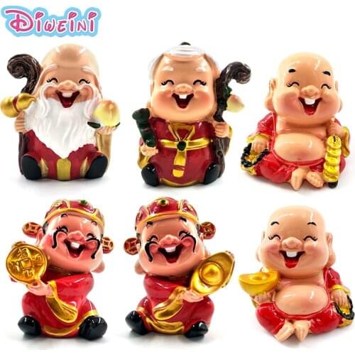 Chinese Red Gold of Wealth Monks model Figurine fairy Statue home mini garden decoration accessories decor doll resin craft