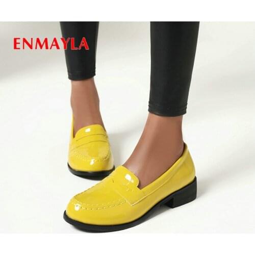 ENMAYLA Pumps Women Shoes Square Heel Basic PU Casual Slip-On Round Toe Rubber Spring/Autumn Leisure Women High Heels 34-43