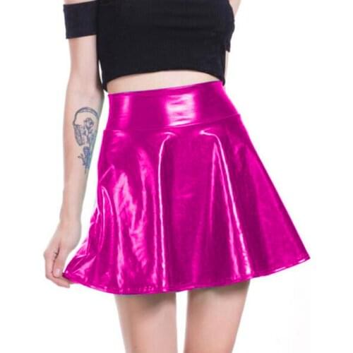 Women Pleated Skirt Fashion Elastic Short Mini Skirt Sexy Dancing Party Skirts Plus Size Skirt A-line PVC Clubwear