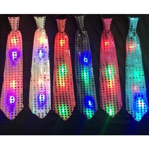 Female Male Sequins LED Neck tie Light Up Bow Tie Blinking Ties Birthday Party Supplies Wedding Favors dancing stage
