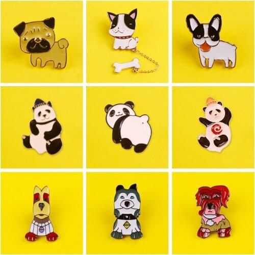 Kwii Dog Pin Badges For Clothes Backpack Panda Anime Icons Metal Badges On Clothes Jacket Jeans Lapel Pin Bags Badge Gift Stripe