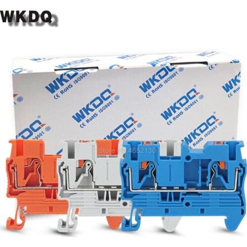 100 pcs Din Rail Terminal Blocks PT-2.5 Push In Spring Screwless Electrical Terminal Block Connector PT2.5 Wire Conductor