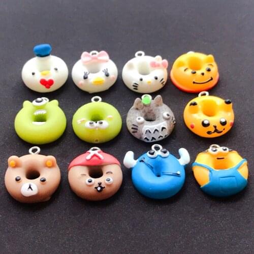 12pcs Multicolor Resin Flatback Cartoon Donut Artificial food For Necklace Keychain Pendant DIY Making Accessories
