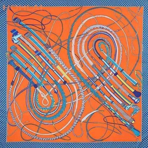 130cm*130cm 2020 New Fashion Women Luxury Brand Twill Silk Scarf Music Chain Tassels Print Big Square Scarves Hijab Headband