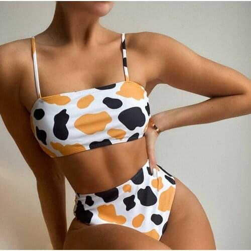 2021 Printed Female Swimsuit High Waist Bikini Women Swimwear Two-pieces Bikini set Padded Bather