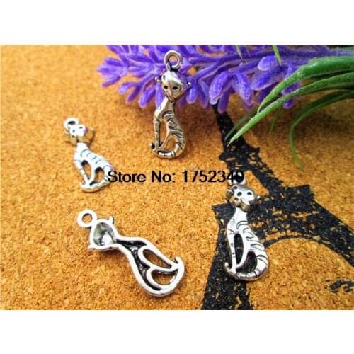 30pcs-- Charms, Antique Tibetan Silver lovely cats pussy Charms Pendant 25x9mm