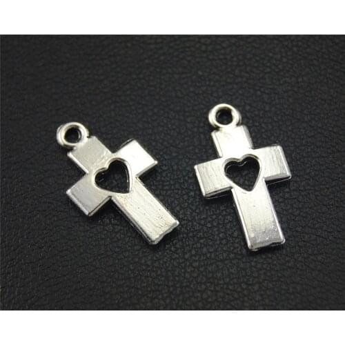 50pcs Silver Color Hollow out heart cross Charm Pendant DIY Necklace Bracelet Bangle Findings 16x8mm A1741