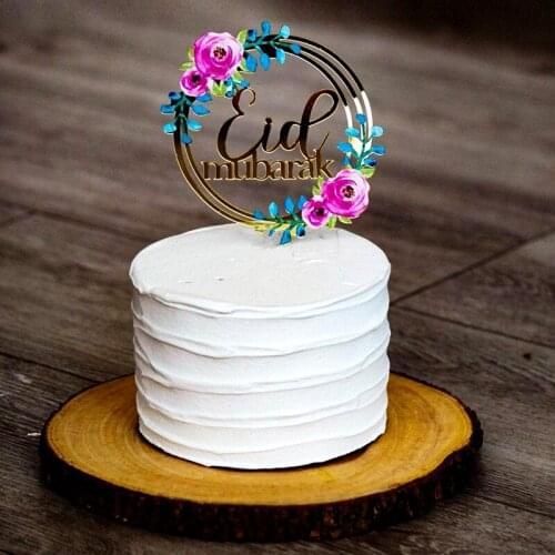 Acrylic Eid Mubarak Cake Topper Gold Mirror Ramadan Cupcake Topper Flag For Hajj Mubarak Cake Decorations Muslim Eid Baby Shower