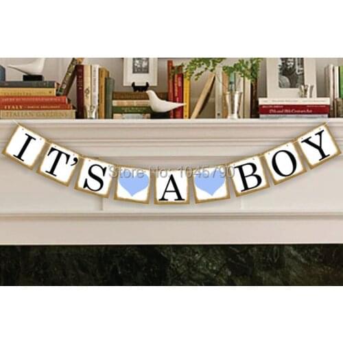 Free Shipping 1 X New Golden Side ITS A BOY Banner Baby Shower Garland Newborn Gender Reveal Decoration Supplies