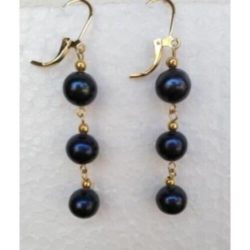 >>>>noble jewelry NEW HOT BLACK PEARL DANGLE EARRING 14K/20 YELLOW GOLD