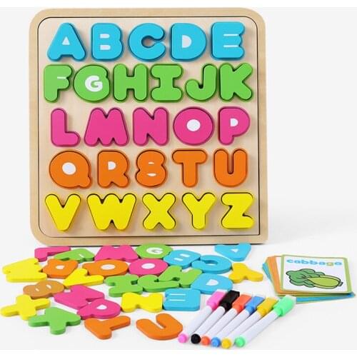 Wooden Alphabet Sensory Montessori Toys Materials Montessori Letters Toddlers Puzzles Educatioanl Toy For Children Word Spelling