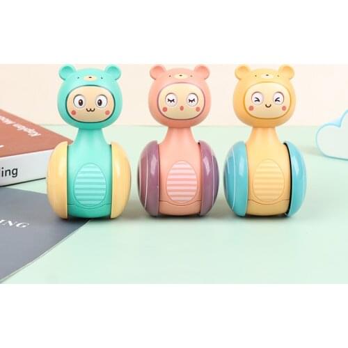 0-3Years Infant Tumbler Sliding Bell Rattle Baby Toys Cartoon Roly-poly Learning Education Toys for Kids Tumbler Mobile Bell Toy