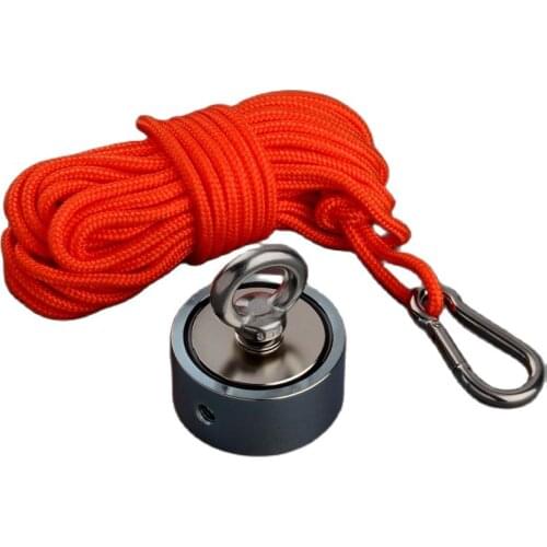 Double Sided 120Kg Super Imanes Neodymium N52 Magnet Design Recovery Magnet Magnetic Material Base Fishing Magnets with 10M Rope