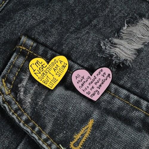 Heart-Shape Enamel Pins Words in Heart Pink Brooch Collection Metal Denim Jackets Lapel Pin Badge Cartoon Jewelry Gift Wholesale