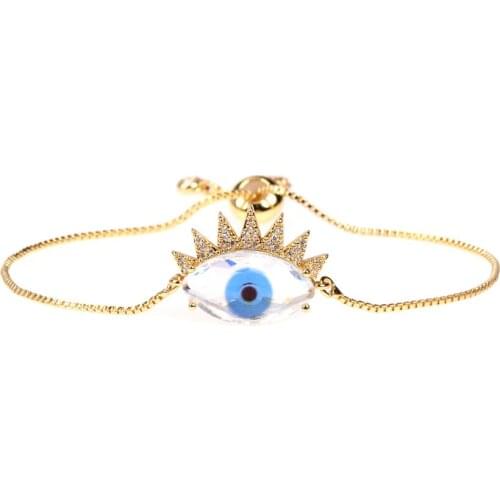 EYIKA Boho Style Pave Zircon Turkish Evil Eye Bracelet Women Lucky Jewelry Gold Plated Crystal Glass Female Adjustable Bangle