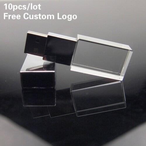 10pcs/lot Sliver Crystal USB Flash Drive with LED Light 4gb 8gb 16gb Usb Stick 2.0 Free Logo Photography Gift 32gb 64gb Pendrive