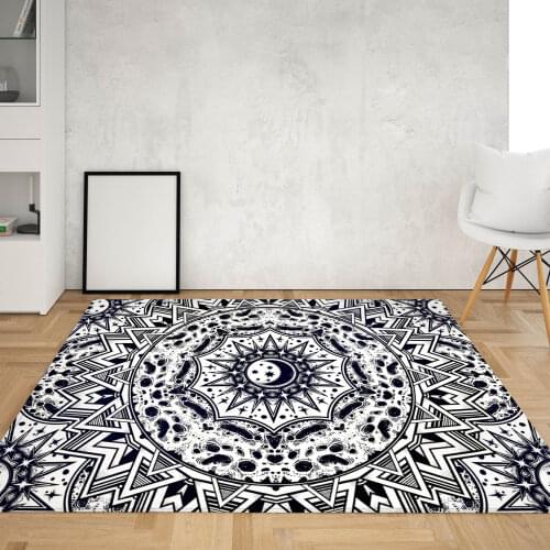 Sun Moon Star Area Rugs Large Anti Slip Mandala Black White Kitchen Floor Mat Home Living Room Bedroom Bath Print DecorCarpet