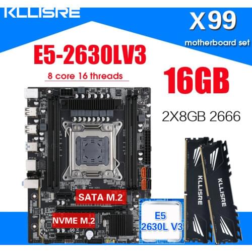 Kllisre X99 motherboard set with Xeon E5 2630L V3 LGA2011-3 CPU 2pcs X 8GB =16GB 2666MHz DDR4 memory