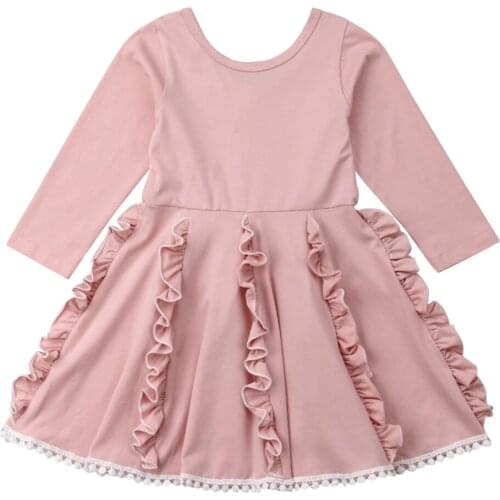 Summer 2021 New Kids Girls Spring Cute Dresses Casual Long Sleeve Patchwork Ruffled Dress with Floral Lace Girls Casual Dresses
