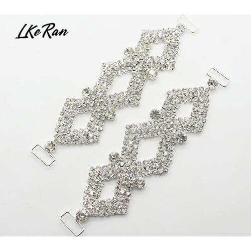 LKERAN 2Pcs 38*130mm Geometric Rhinestone Buckles Bikini Buckle/Clothing Connector Decoration Buckle Beachwear Wedding Decor