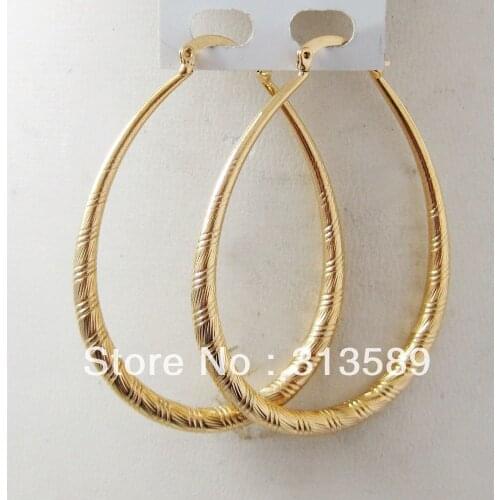MIN ORDER 10$ CAN MIX DESIGN /NEW 4.2G - YELLOW GOLD GP SOLID OVERLAY FILL BRASS OVAL HOOP TALL 2.2" EARRING/GREAT GIFT
