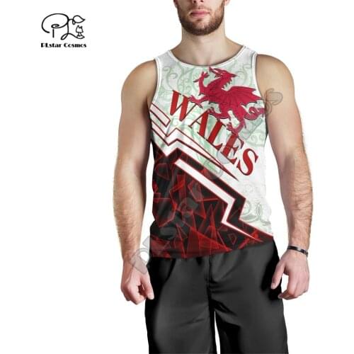 Tessffel Country Emblem Flag Wales Cymru Dragon Tattoo Retro 3DPrint Men/Women Summer Harajuku Vest Casual Sleeveless TankTop A1