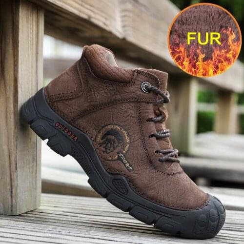 CIMIM Brand 2018 Snow Boots Men Outdoor Causal Hiking Shoes Comfortable Slip Genuine Leather Shoes Sneakers Men Big Size 38-46