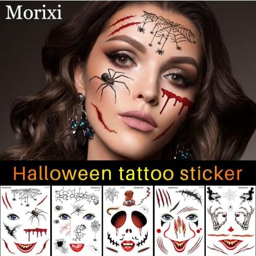 Halloween tattoo sticker for face fake eyes mouth blood scar 3D spider pattern big size face sticker RA035