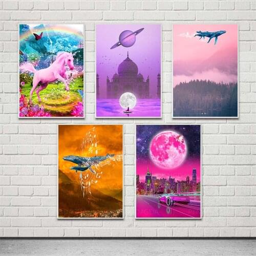 Wall Art Planet Dolphin Unicorn House Canvas Painting HD Prints Color Landscape Poster Modern Home Decor Modular Frame Pictures