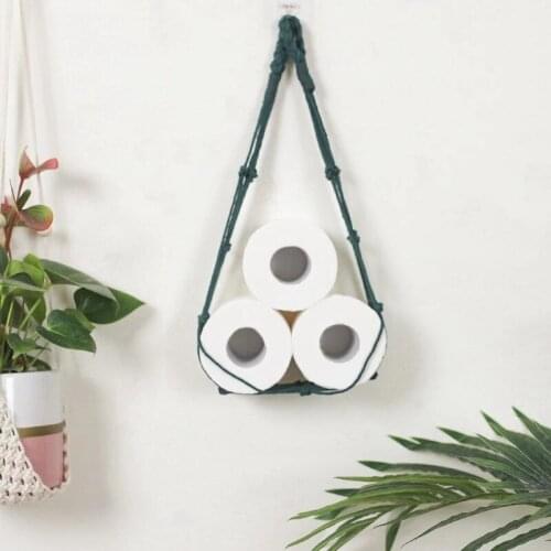 Nordic Toilet Paper Holder Dispenser Hand-woven Tapestry Macrame Wall Hanging Bathroom Towel Rack Decoration Magazine Organizer