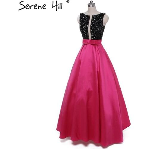 New Rose Red Sleeveless Satin Prom Dress Long Beading Backless Sexy Evening Party Dress 2020 Real Photo Serene Hill LA6020