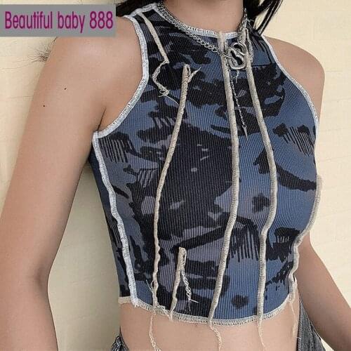 Meqeiss bodycon Tie-dye casual tank top female Gothic street Patchwork camisole summer club sleeveless knitting crop tops femme