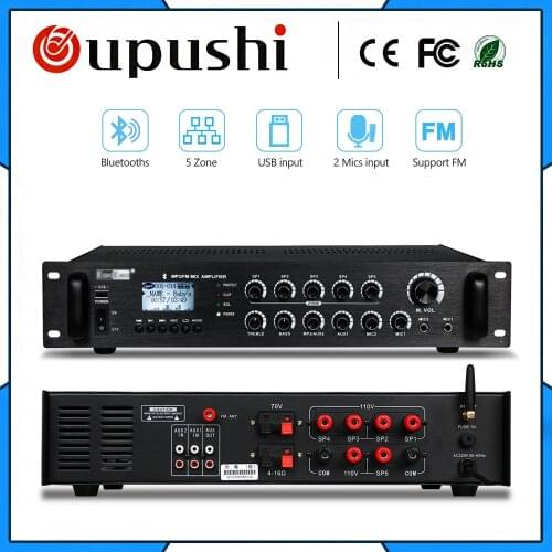 OUPUSHI HT-1.2AT 5 Zone 120W Pa System Bluetooth FM 2 Mic Input Black Color USB/SD Card Mixed Amplifier