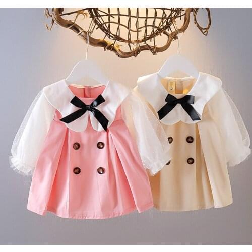 Fashion Autumn Girls Kids Princess Dress Children Baby Infants Long Sleeve Bow Tie Birthday Party Dresses Vestidos S12740