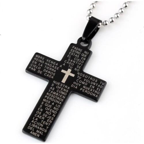 Holy Bible Cross pendant necklaces bead chain for women men 316L Stainless Steel necklace silver color gold black