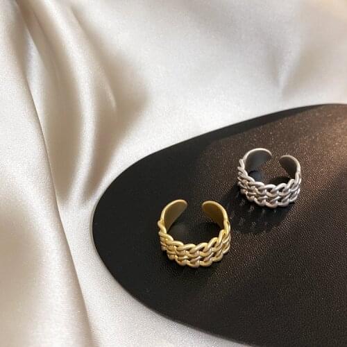 Retro Normcore 14K Matte Gold Silver Adjustable Multi Layers Braided Chain Index Rings for Womens Minimalist Daily Jewelry