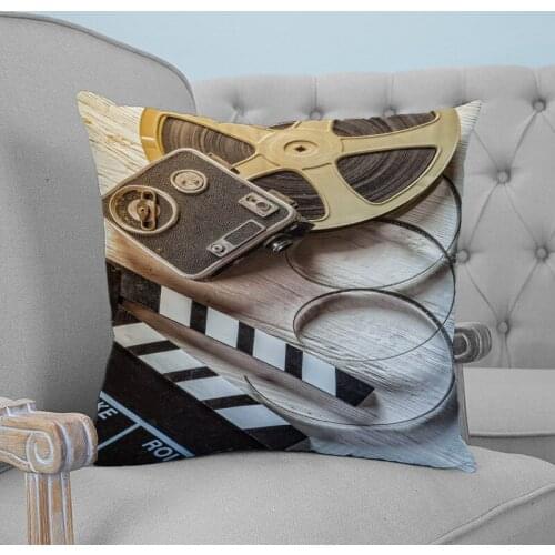 Retro Projector Clapper Board Film Play Movie Printed Throw Pillow Case Plush fabric Pillowcase Home Decorative Pillow Hot
