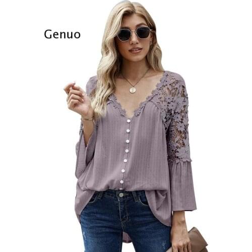 Romantic Sexy Tops for Women Plus Size Blouse Women Crochet Lace Party Blouse Autumn New V-Neck Boho Blouse