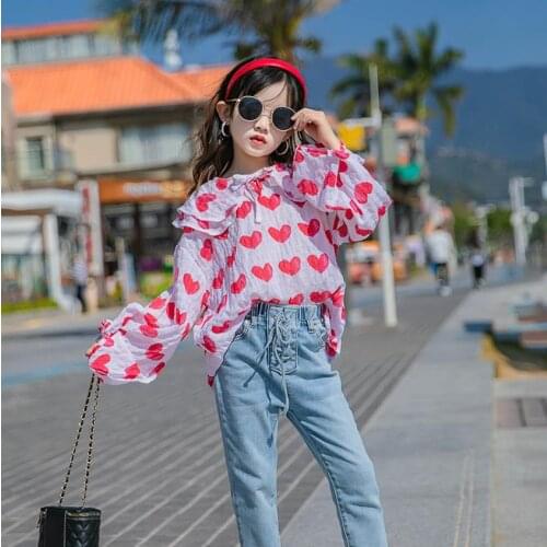 2021 Spring autumn Love print shirt children long sleeve loose teen blouse kids girls tops baby girls shirt jeans 4-16Y clothes