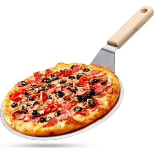 Anti-scalding Pizza Shovel Wooden Handle High Quality Round Stainless Steel Cake Shovel Cookware Kitchen Accessories Baking
