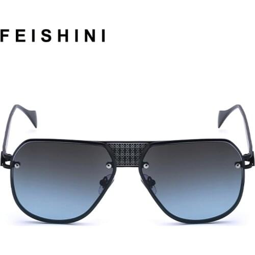 FEISHINI High Quality Brand Logo Sunglasses Men Retro Fashion Gradient Shield Trendy Sunglasses Women Oversized UV Protector