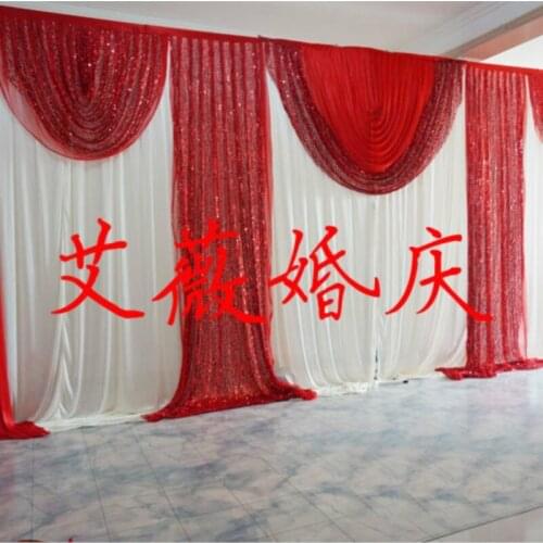 3*6m wedding ice silk fabric drapery White and red Color with sequin swag stage prop fashion Drape Backdrop