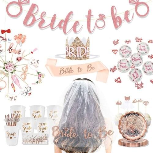 Wedding Party Bride To Be Decoration Bridal Veil Party Decoration Paper Plate Banner Photo Props Bouquet Crown Decoration TT00