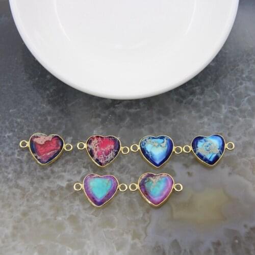 Trendy Heart Shape Emperor Stone Connector,Natural Imperial Jaspers,For Jewelry Making DIY Necklace Bracelet Earring Accessories