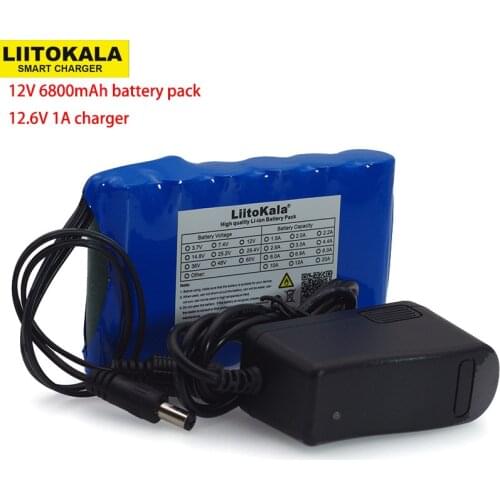 LiitoKala Portable Super 18650 Rechargeable Lithium Ion battery pack capacity DC 12 V 6800 Mah CCTV Cam Monitor 12.6V 1A Charger