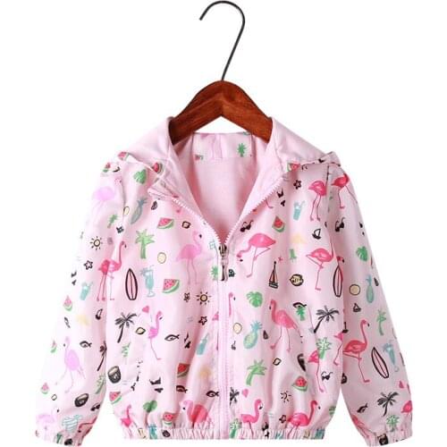 Windbreaker for Girls Hooded Cartoon Jacket for Girls Children Clothes 2020 Spring Cute Flamingo Girls Jackets Kids Casual Coat