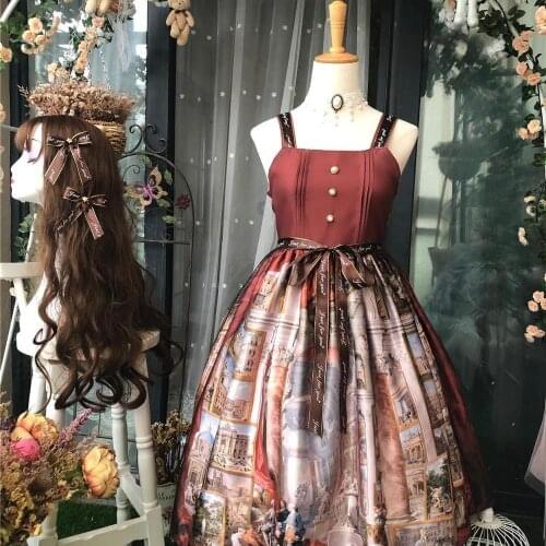 Vintage Royal Museum of Fine Arts Printing Lolita Palace JSK Victorian Princess Sweet Lolita Kawaii Gothic JSK Loli Vestid